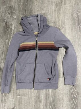 Aviator Nation Kids purple Zip Hoodie with Multi Vintage Stripes